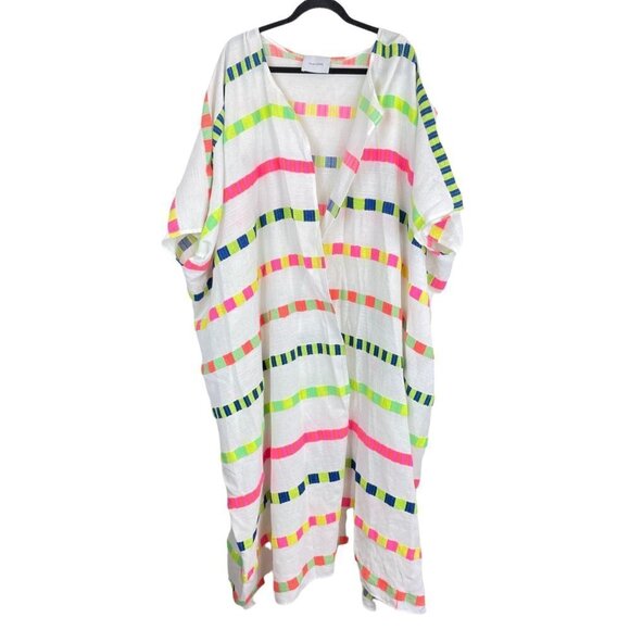 We Are Leone Striped Swim Bathing Suit Cover Up Neon Multicolor One Size - Picture 1 of 6